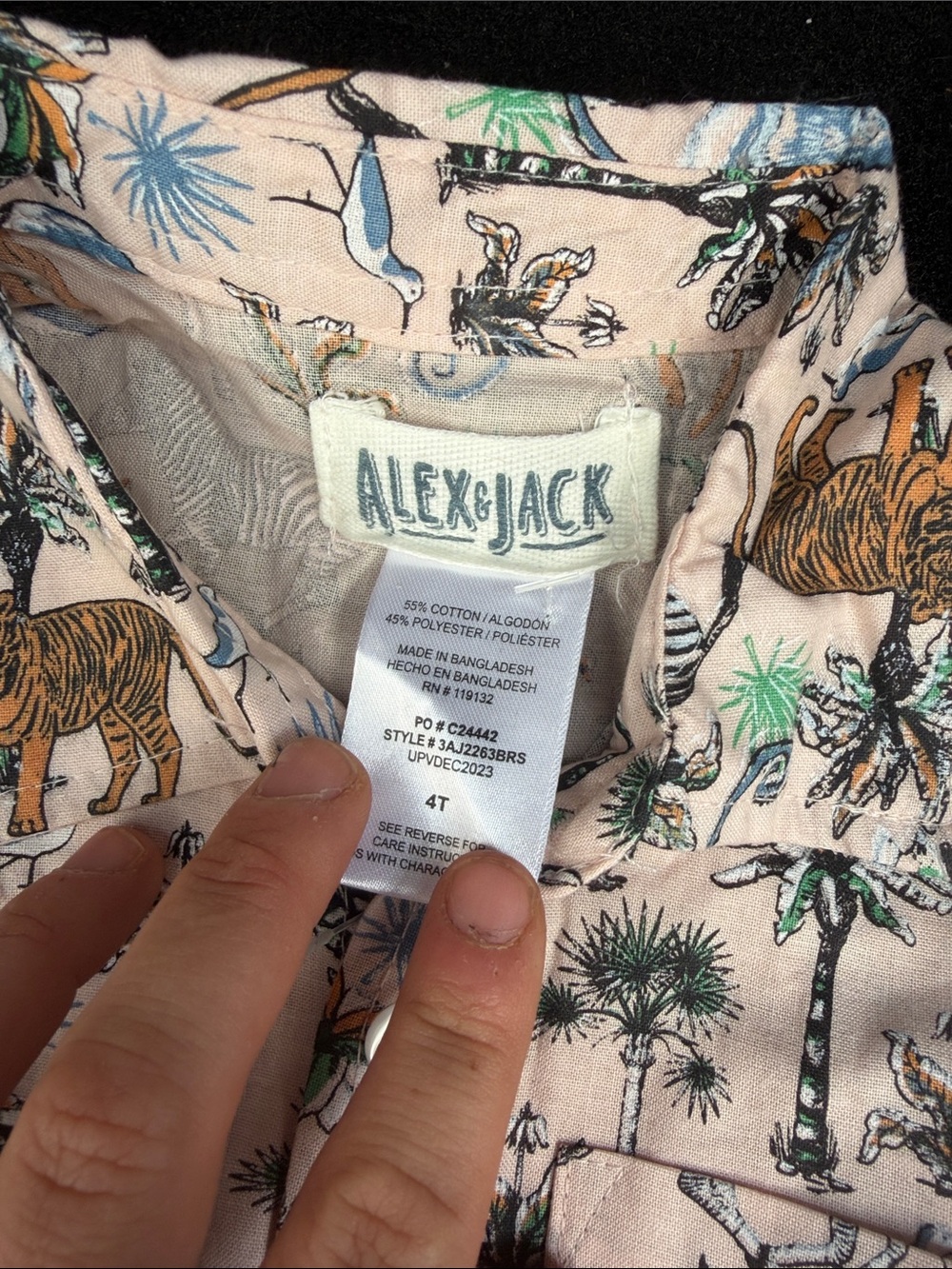 Kids Tropical Animal Button-Up Shirt and Black Shorts Set - Picture 3 of 4